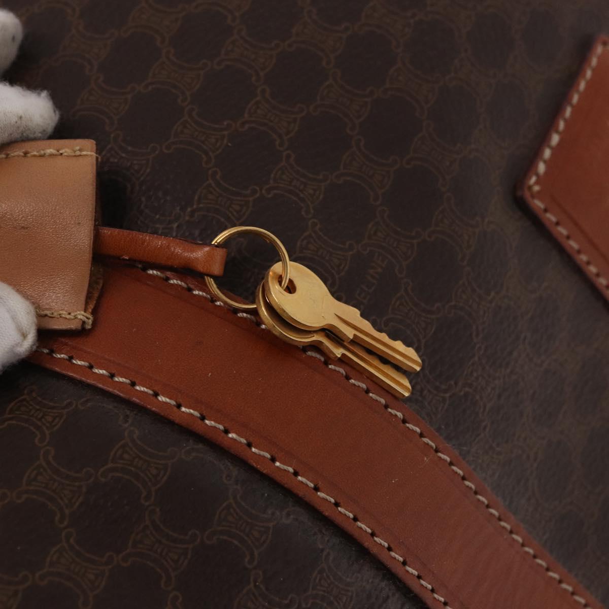 CELINE Macadam Canvas Boston Bag PVC Leather Brown Gold Auth 185993