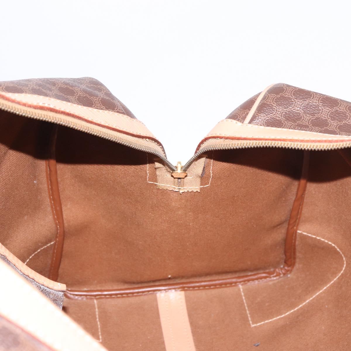 CELINE Macadam Canvas Boston Bag PVC Leather Brown Gold Auth 185993
