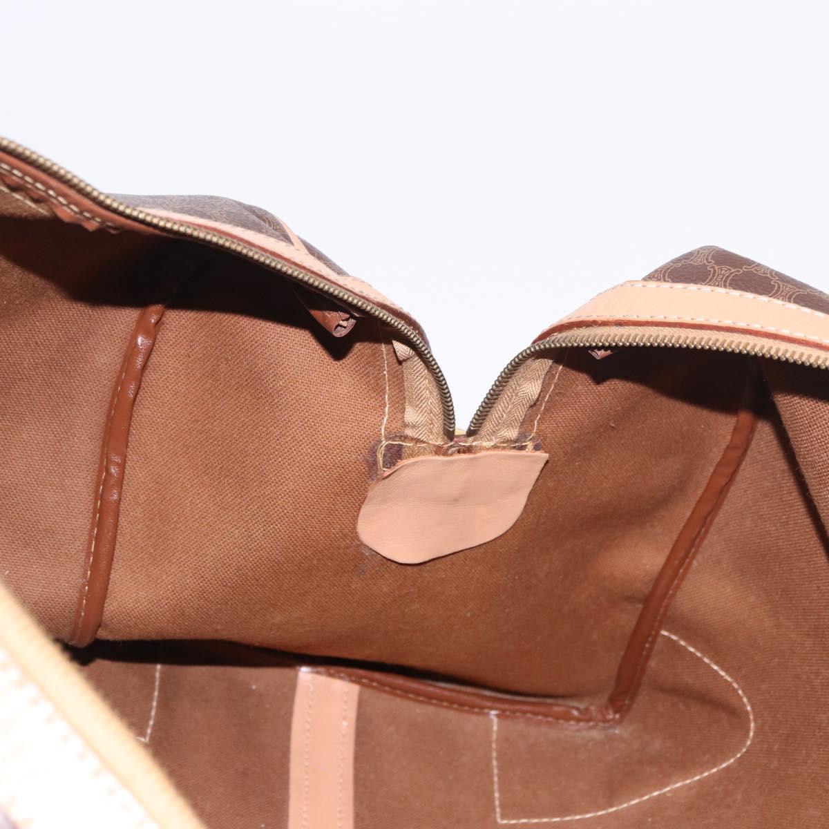 CELINE Macadam Canvas Boston Bag PVC Leather Brown Gold Auth 185993