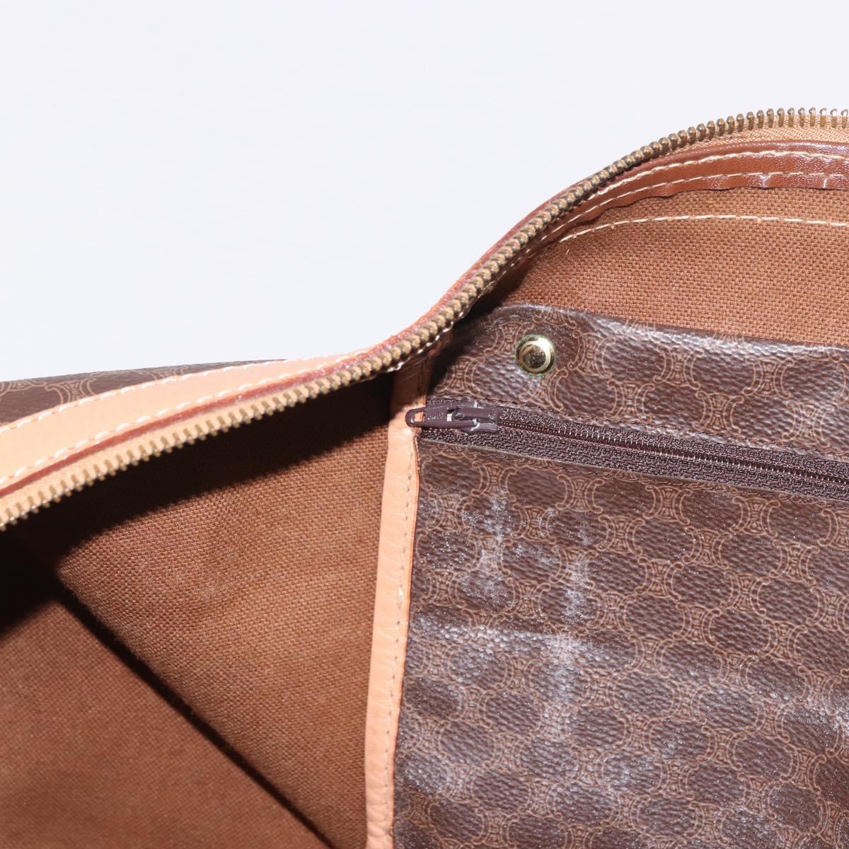 CELINE Macadam Canvas Boston Bag PVC Leather Brown Gold Auth 185993