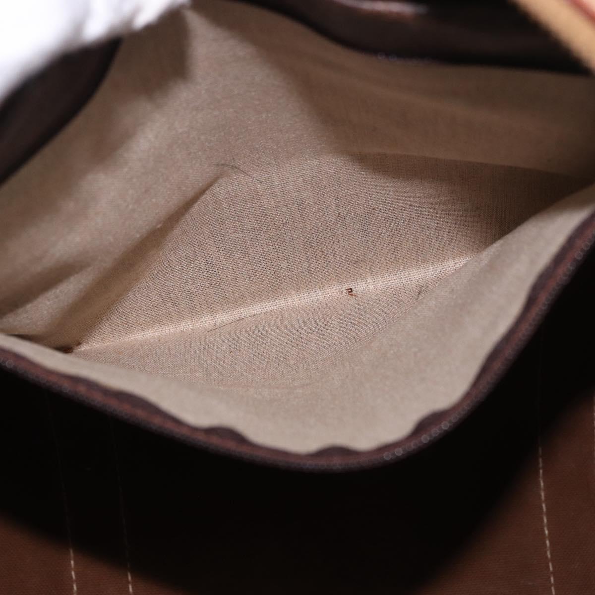 CELINE Macadam Canvas Boston Bag PVC Leather Brown Gold Auth 185993