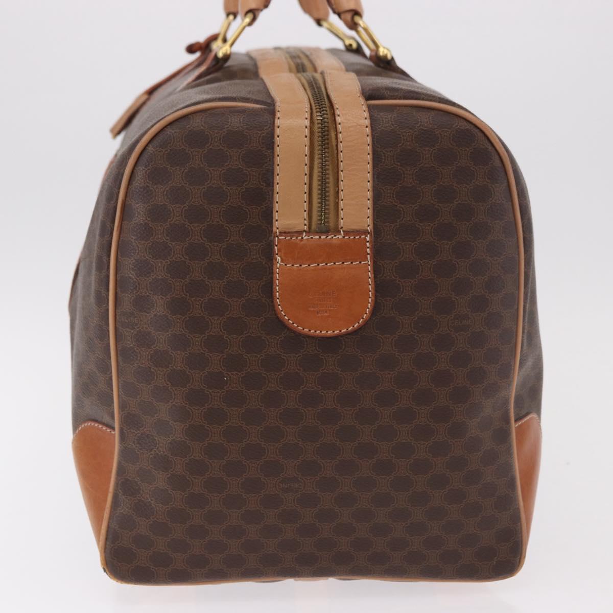 CELINE Macadam Canvas Boston Bag PVC Leather Brown Gold Auth 185993