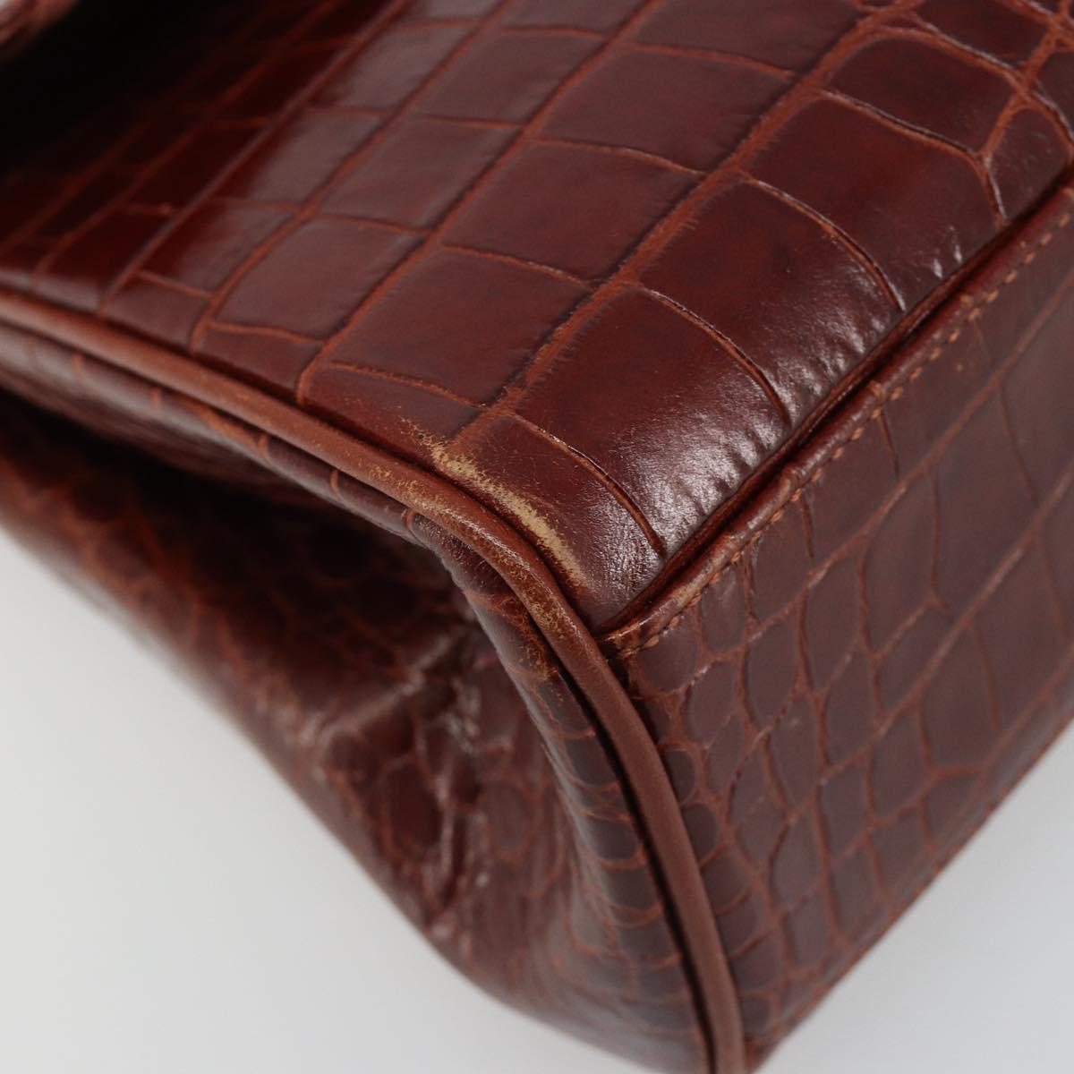 SAINT LAURENT Hand Bag Embossed leather Brown Gold Auth 185996A