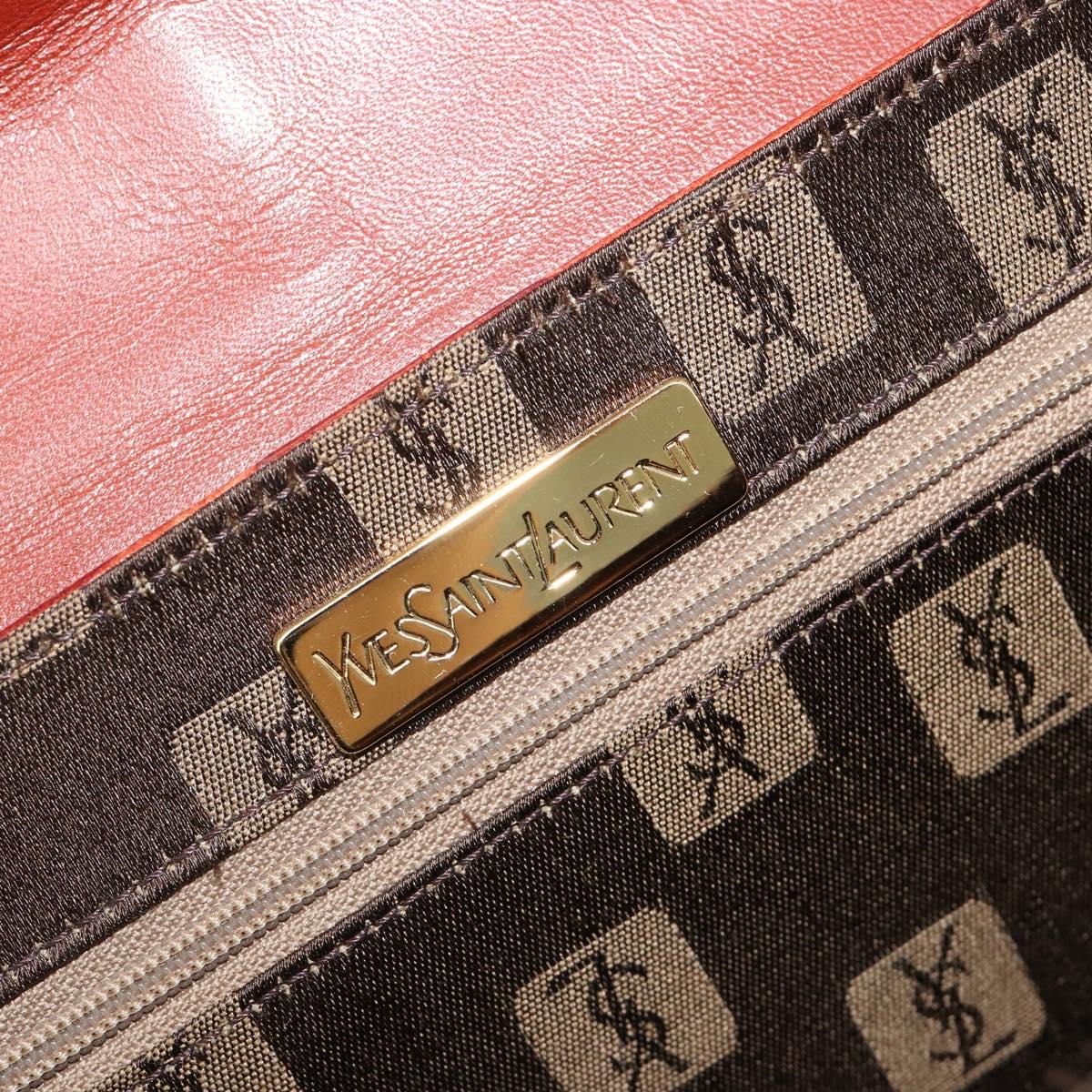 SAINT LAURENT Hand Bag Embossed leather Brown Gold Auth 185996A