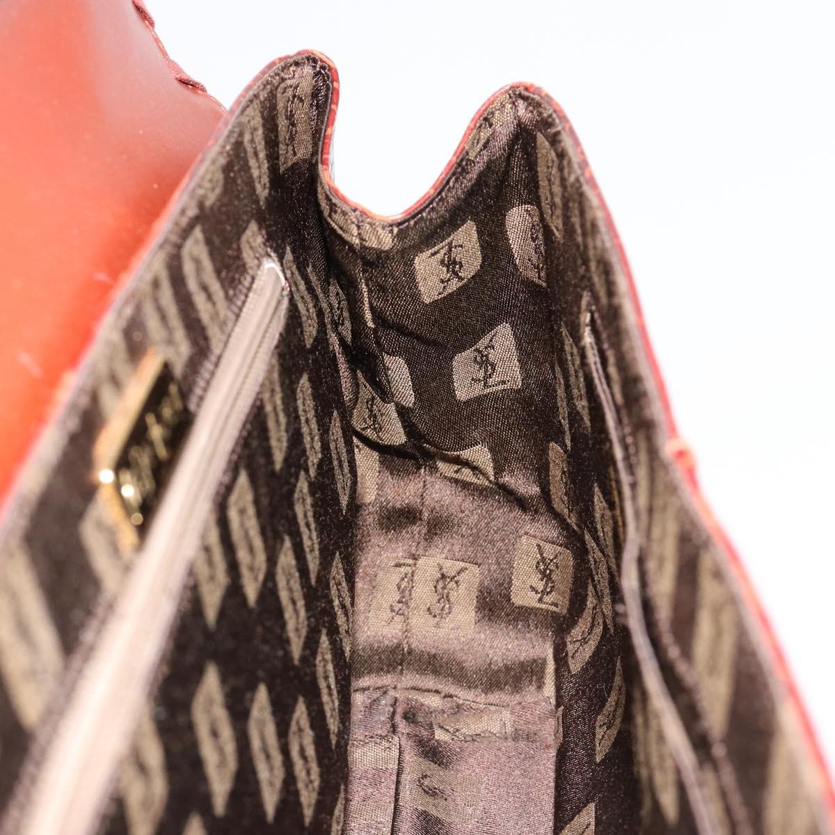 SAINT LAURENT Hand Bag Embossed leather Brown Gold Auth 185996A