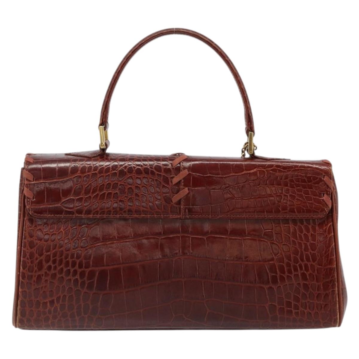 SAINT LAURENT Hand Bag Embossed leather Brown Gold Auth 185996A