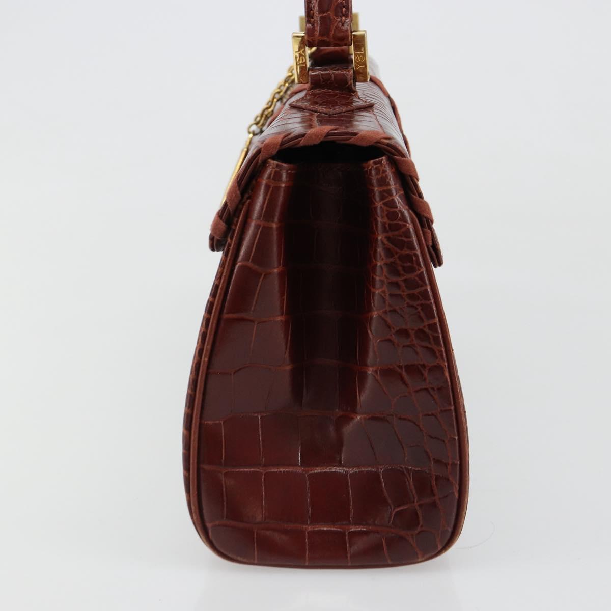 SAINT LAURENT Hand Bag Embossed leather Brown Gold Auth 185996A