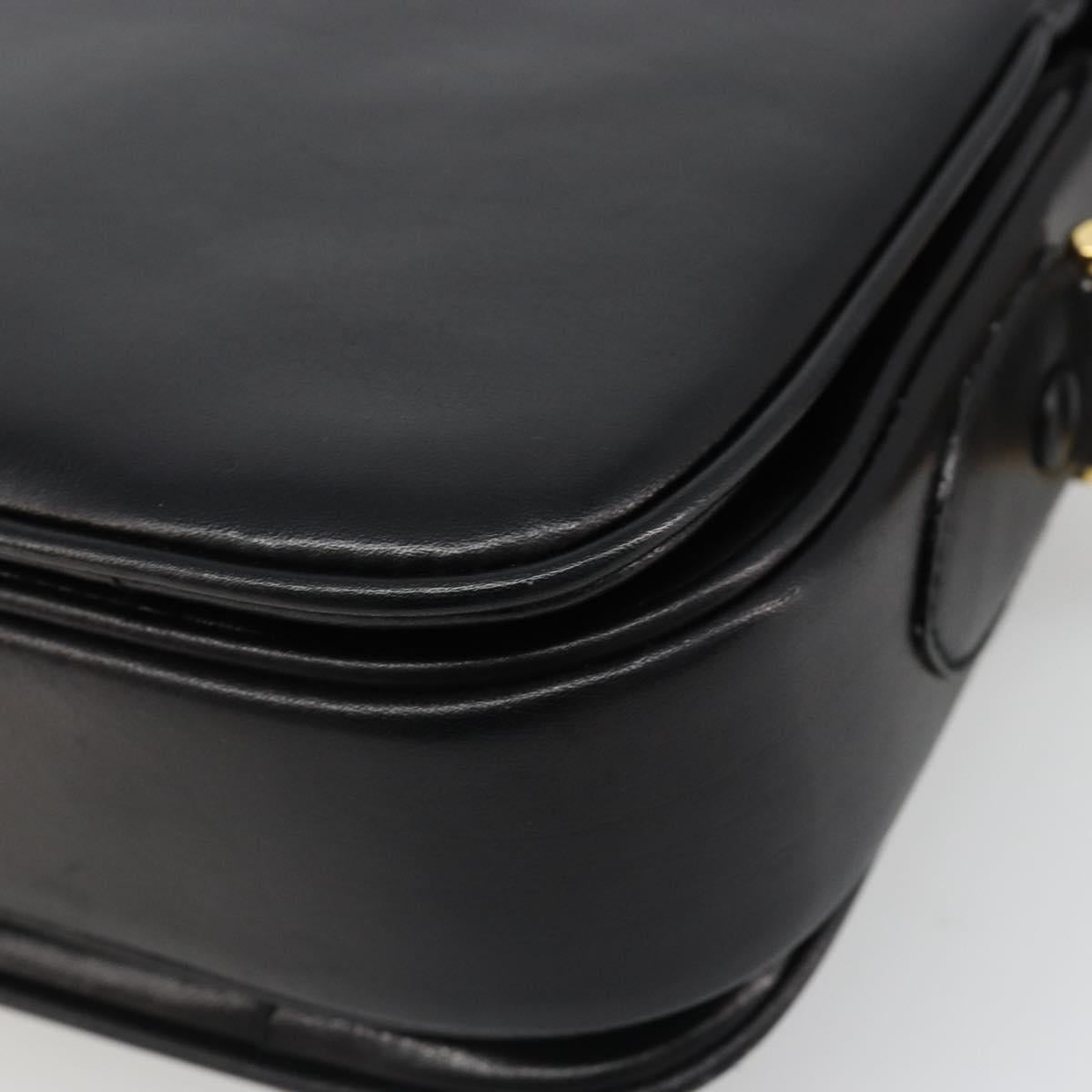 CELINE Horse Carriage Shoulder Bag Leather Gold Black Auth 185997A