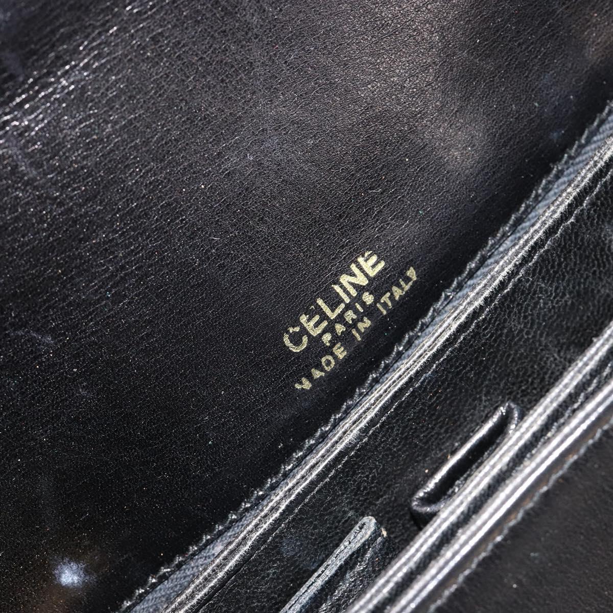 CELINE Horse Carriage Shoulder Bag Leather Gold Black Auth 185997A