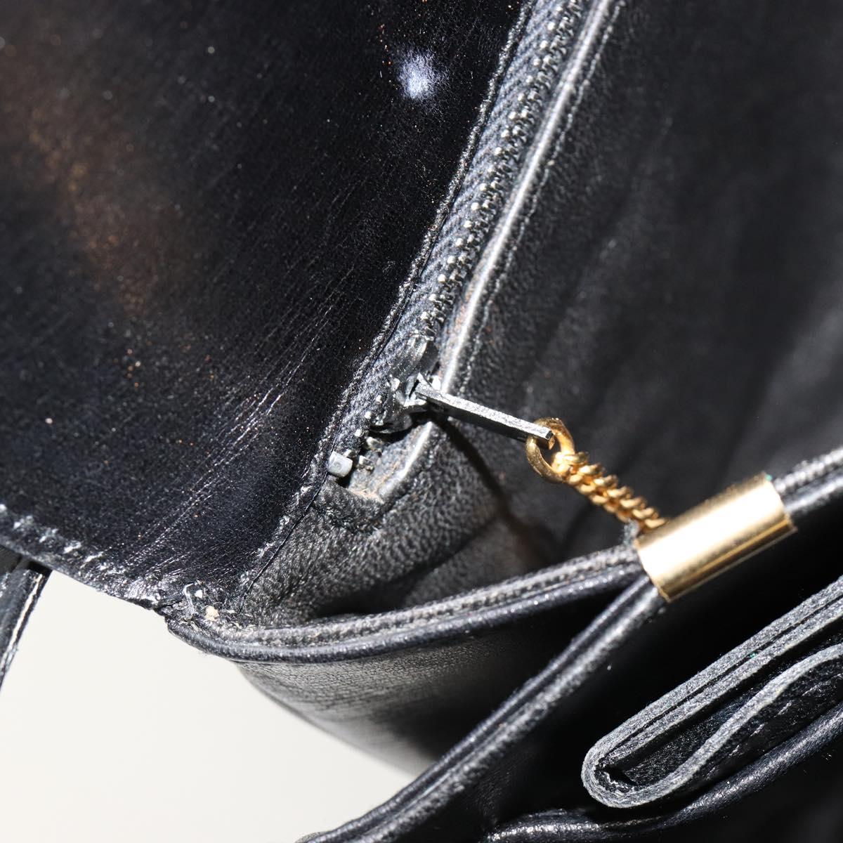 CELINE Horse Carriage Shoulder Bag Leather Gold Black Auth 185997A