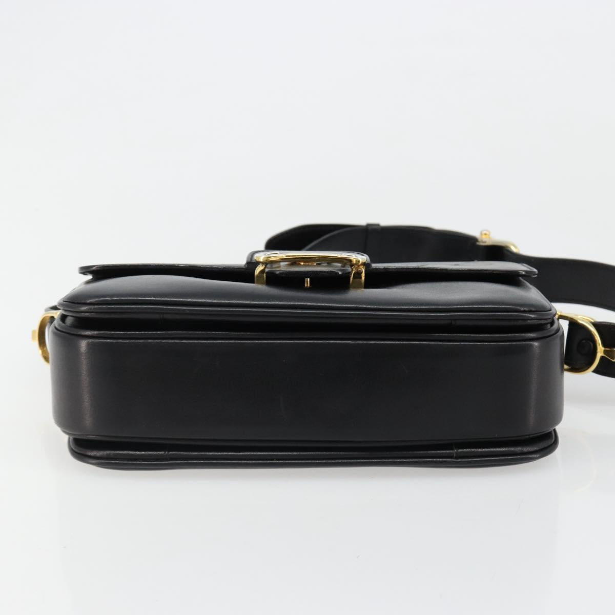 CELINE Horse Carriage Shoulder Bag Leather Gold Black Auth 185997A