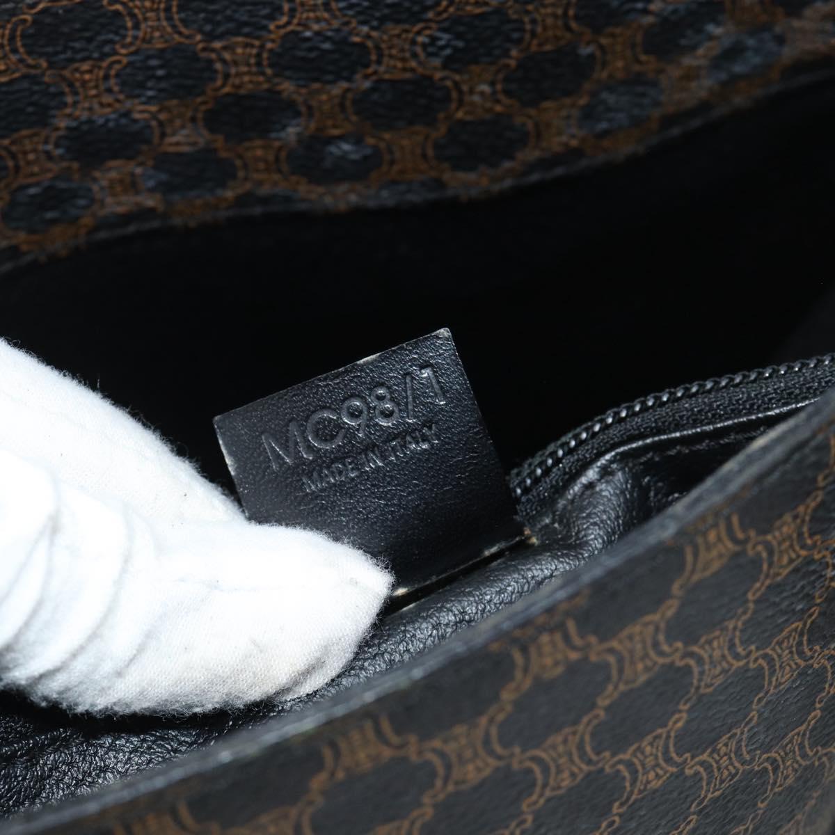 CELINE Macadam Canvas Tote Bag PVC Leather Black Gold Auth 185998
