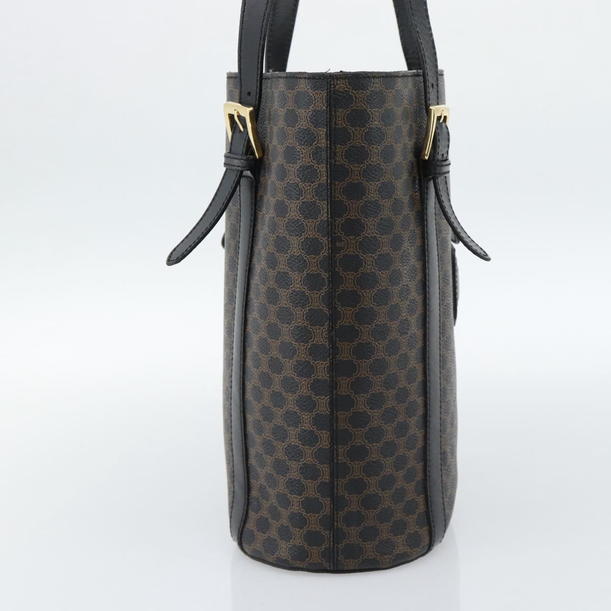 CELINE Macadam Canvas Tote Bag PVC Leather Black Gold Auth 185998