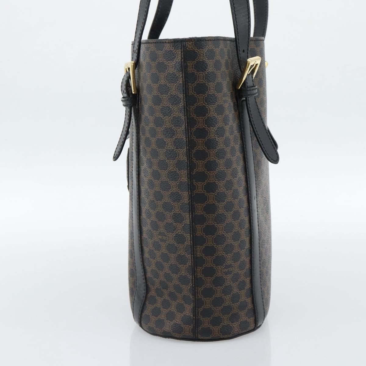 CELINE Macadam Canvas Tote Bag PVC Leather Black Gold Auth 185998