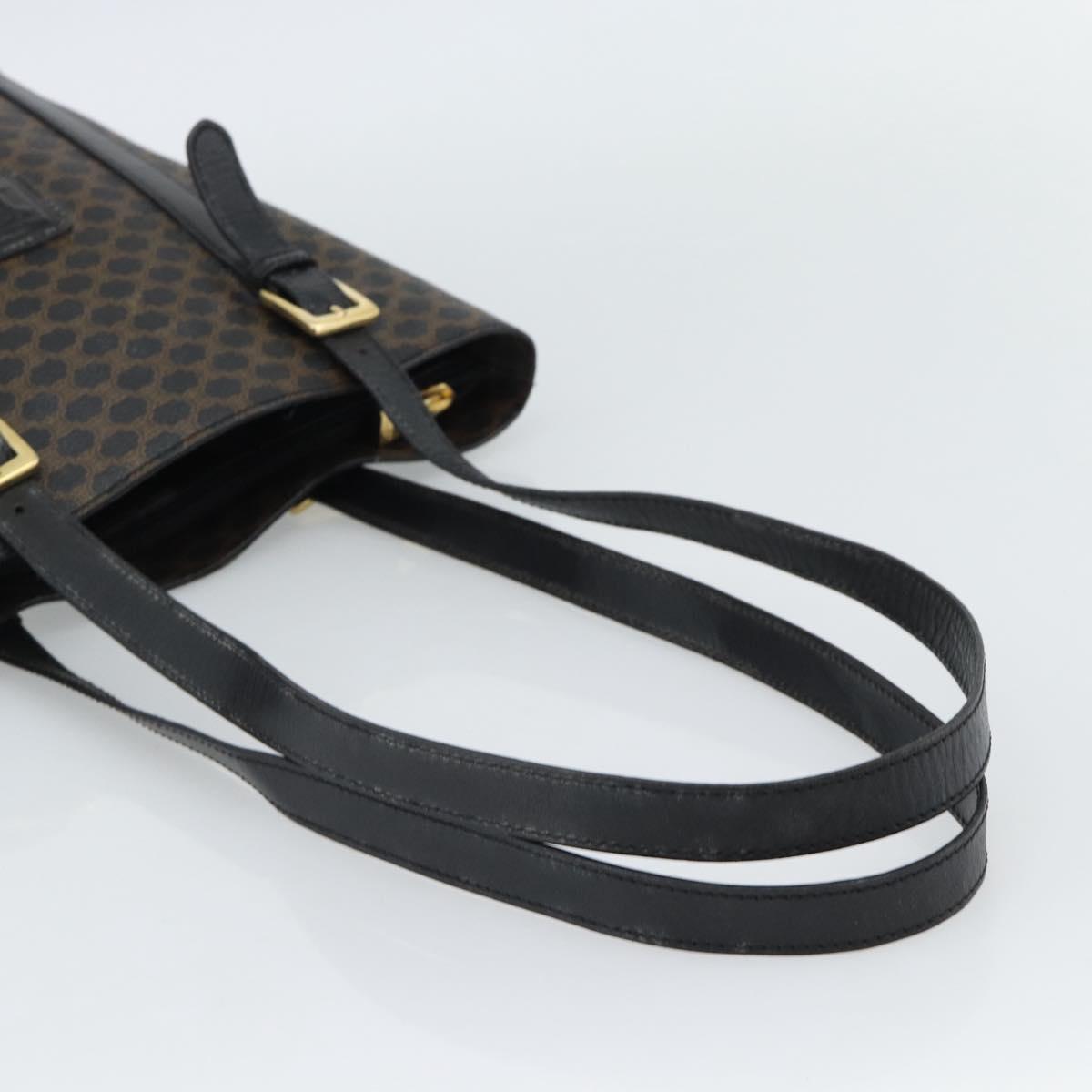 CELINE Macadam Canvas Tote Bag PVC Leather Black Gold Auth 185998