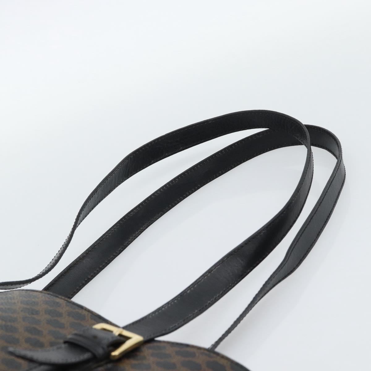 CELINE Macadam Canvas Tote Bag PVC Leather Black Gold Auth 185998