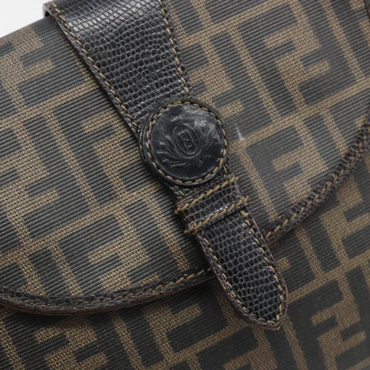 FENDI Zucca Canvas Shoulder Bag PVC Black Brown Auth 186000