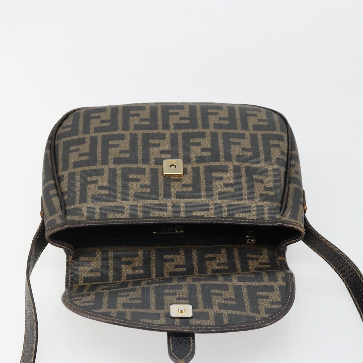 FENDI Zucca Canvas Shoulder Bag PVC Black Brown Auth 186000