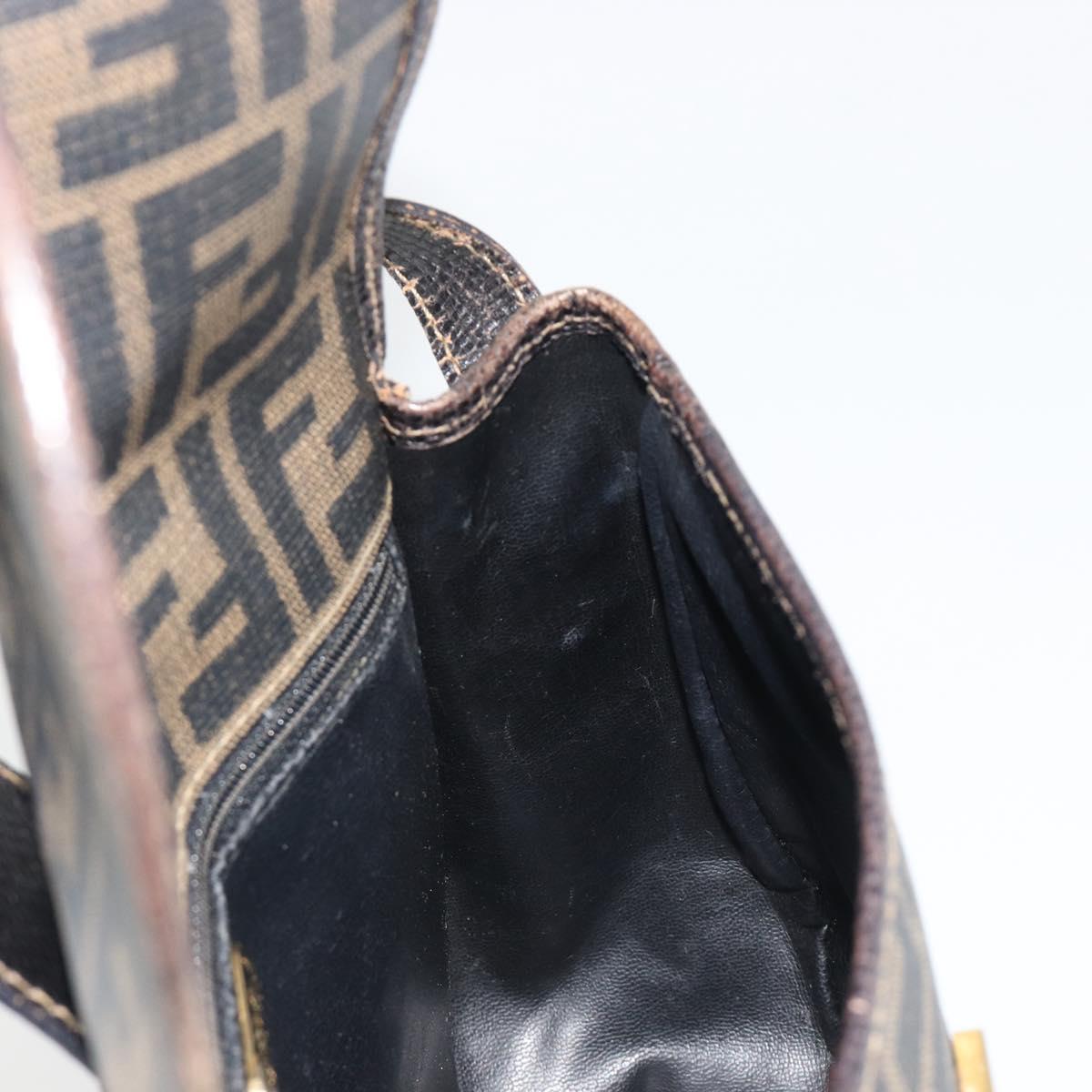 FENDI Zucca Canvas Shoulder Bag PVC Black Brown Auth 186000