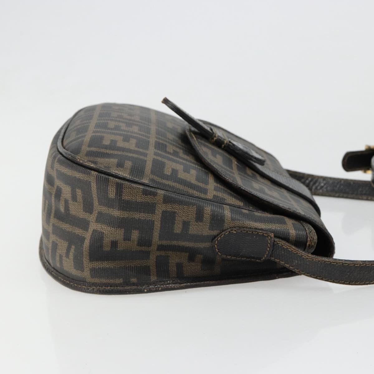 FENDI Zucca Canvas Shoulder Bag PVC Black Brown Auth 186000