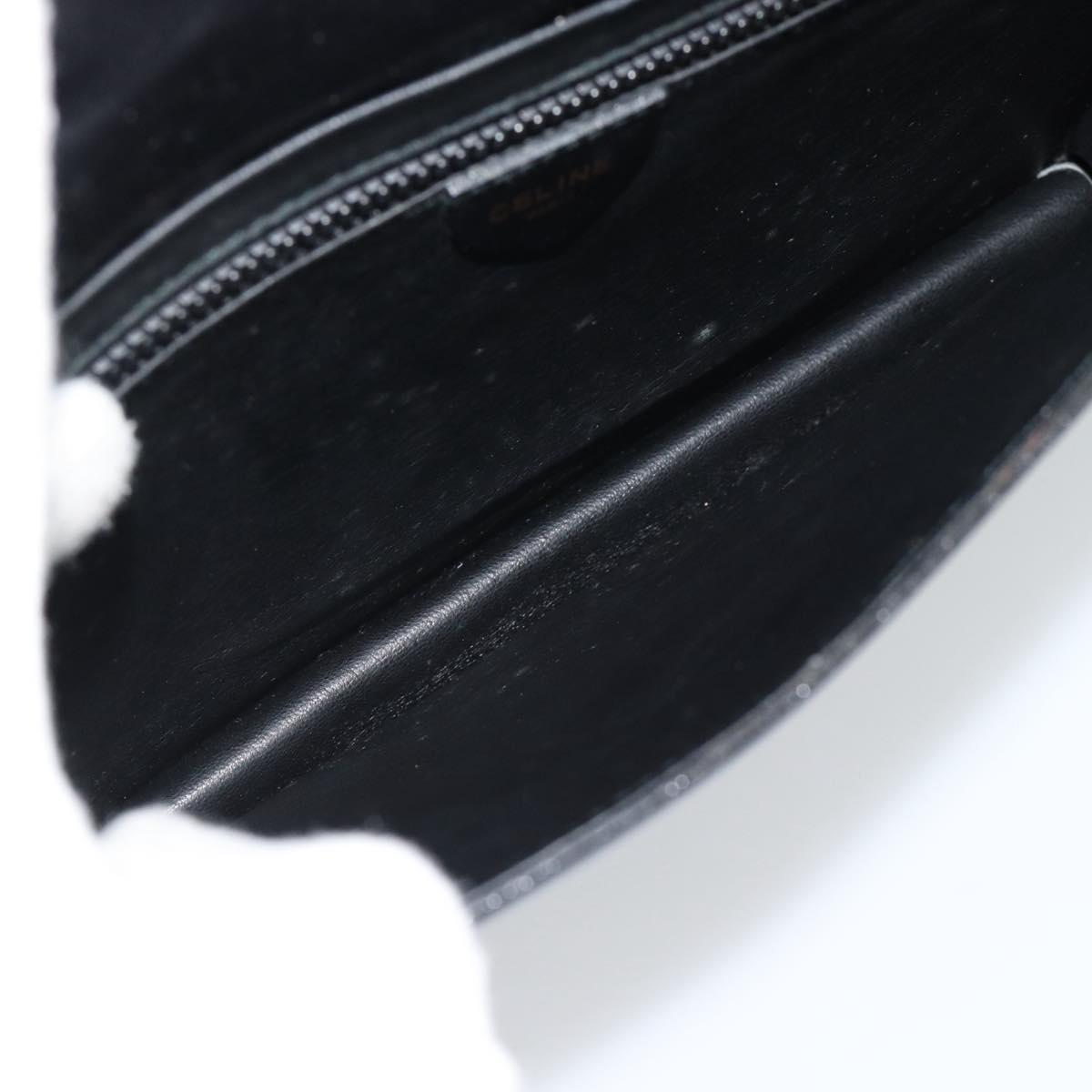 CELINE Clutch Bag Leather Black Gold Auth 186006A