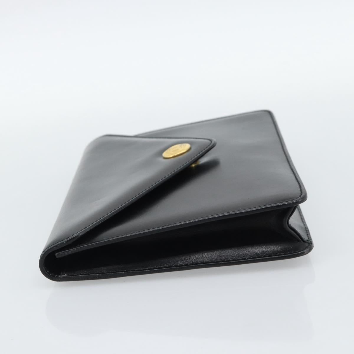 CELINE Clutch Bag Leather Black Gold Auth 186006A