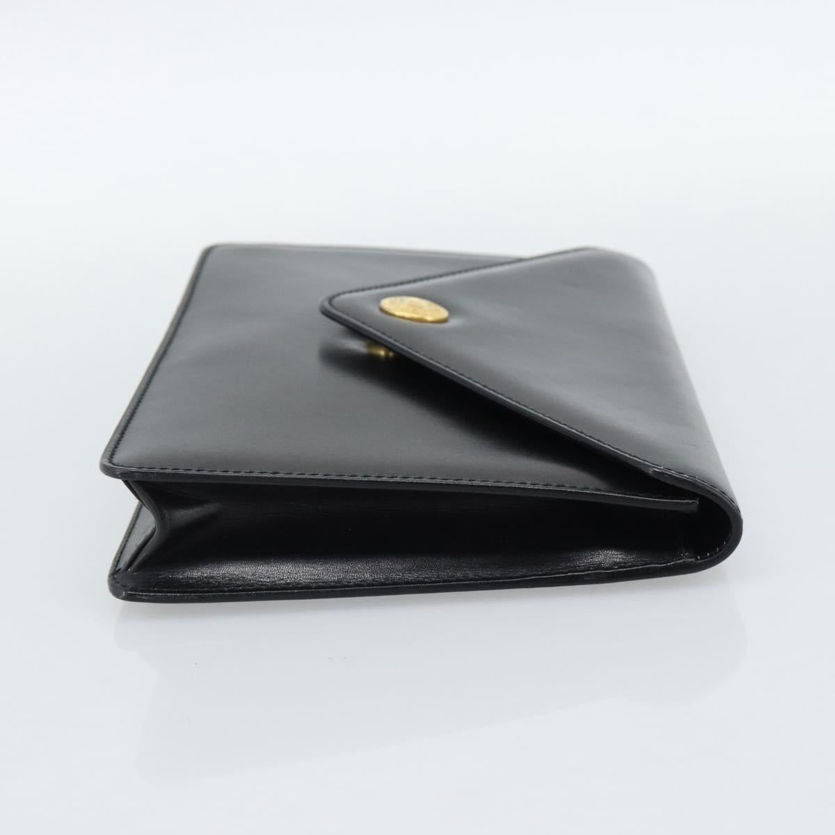 CELINE Clutch Bag Leather Black Gold Auth 186006A