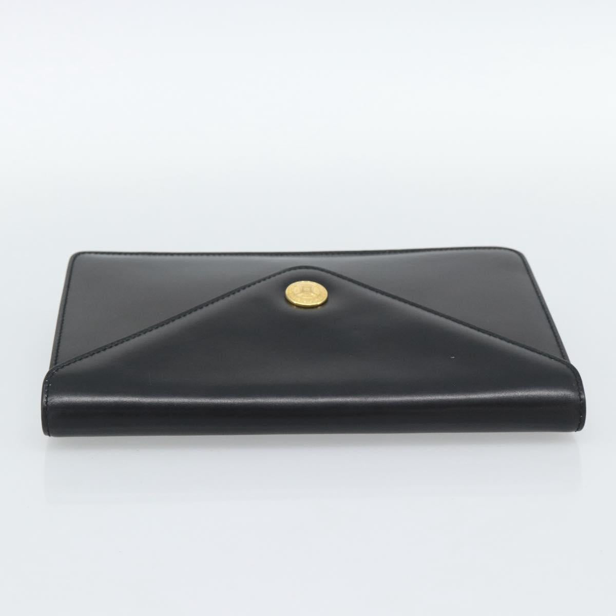 CELINE Clutch Bag Leather Black Gold Auth 186006A