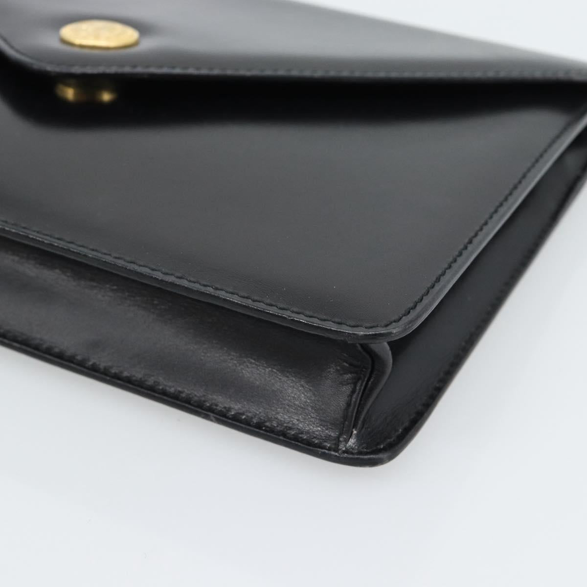 CELINE Clutch Bag Leather Black Gold Auth 186006A