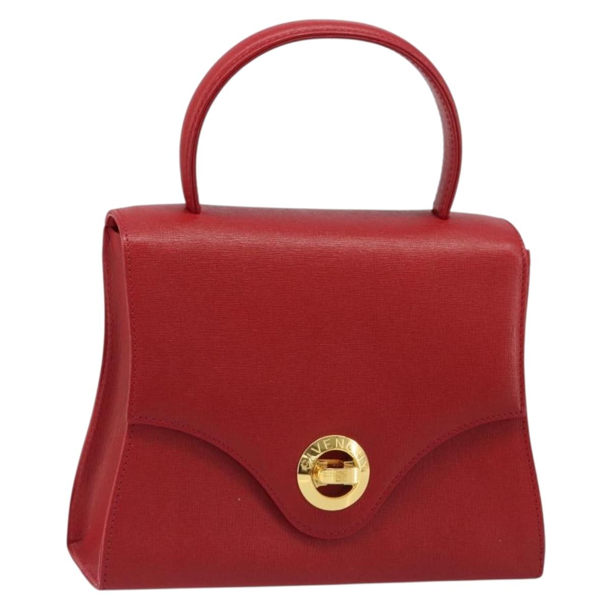 GIVENCHY Hand Bag Leather Red Gold Auth 186008