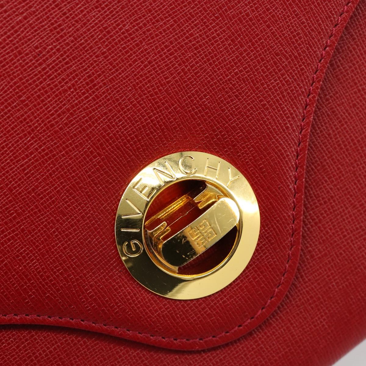 GIVENCHY Hand Bag Leather Red Gold Auth 186008