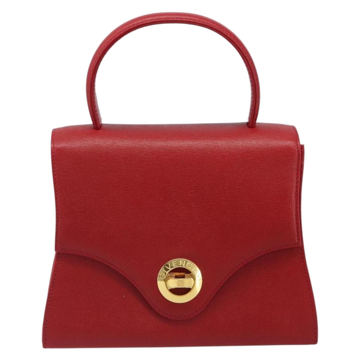 GIVENCHY Hand Bag Leather Red Gold Auth 186008