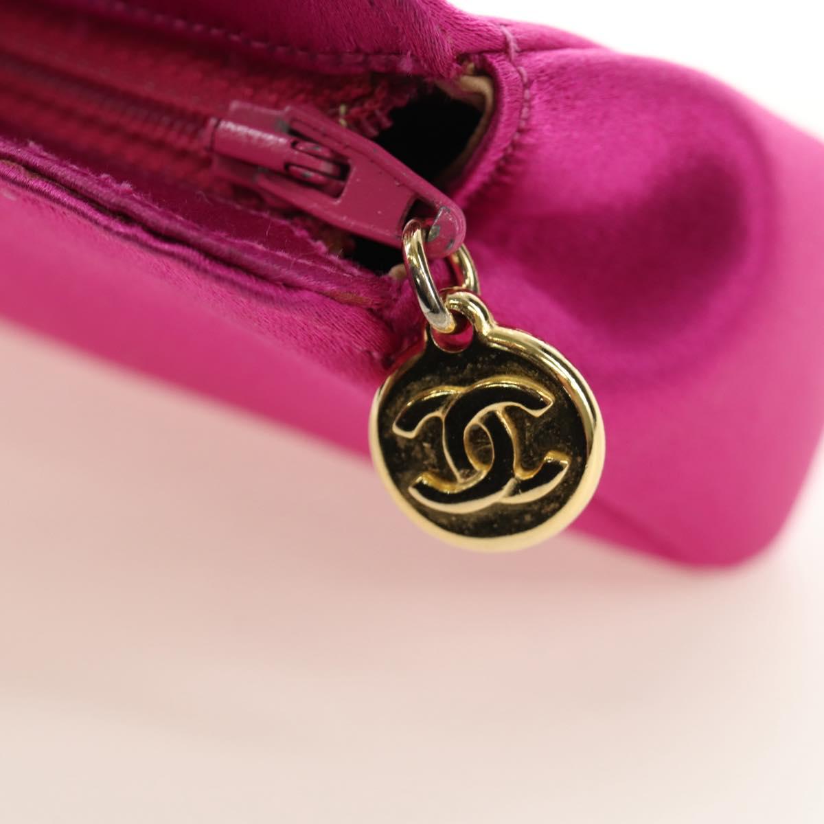 CHANEL Pouch Satin Pink Gold CC Auth 186009SAM