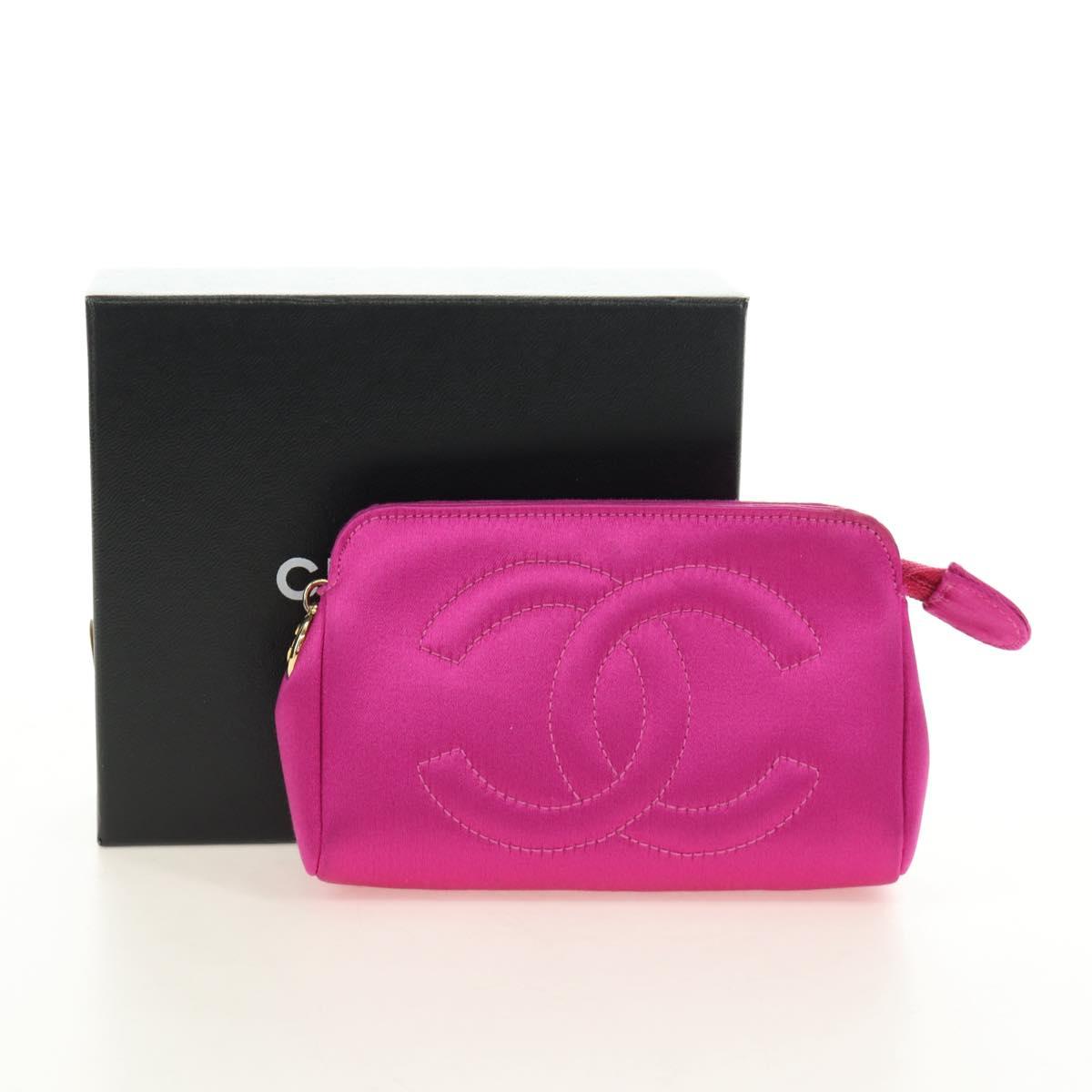 CHANEL Pouch Satin Pink Gold CC Auth 186009SAM