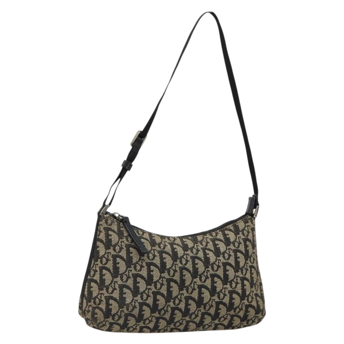 Christian Dior Trotter Canvas Accessory Pouch Navy Silver Auth 186012