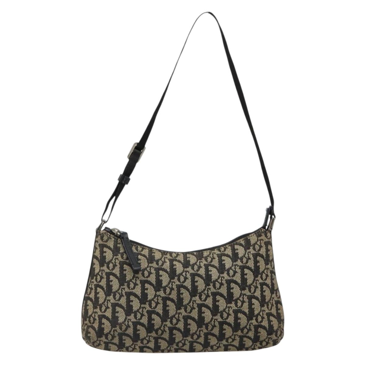 Christian Dior Trotter Canvas Accessory Pouch Navy Silver Auth 186012