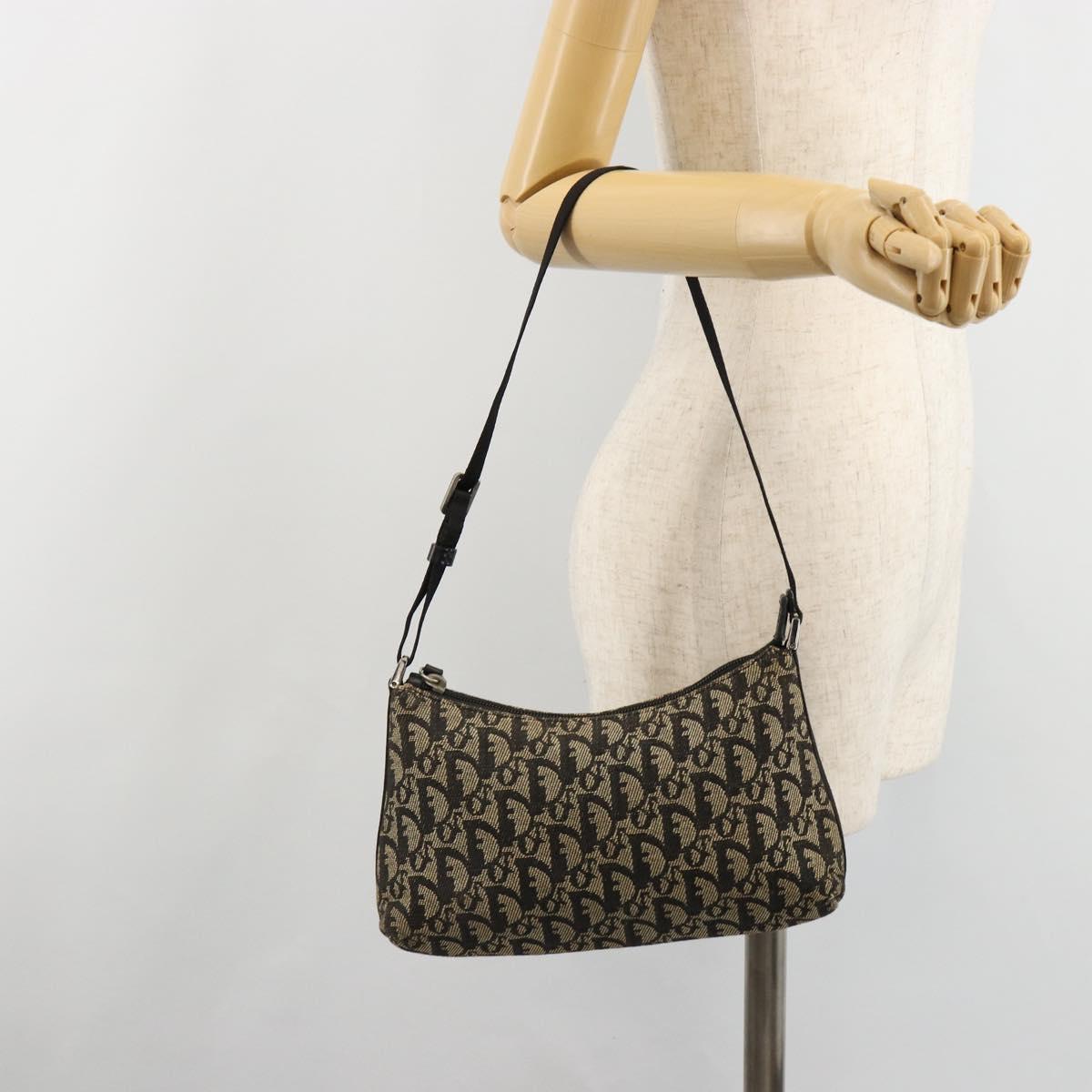 Christian Dior Trotter Canvas Accessory Pouch Navy Silver Auth 186012