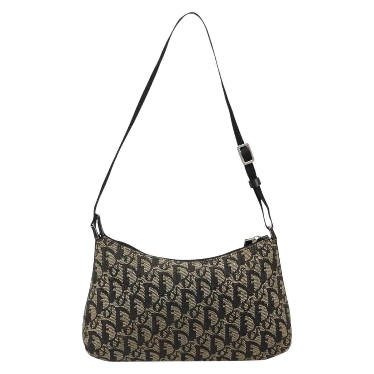 Christian Dior Trotter Canvas Accessory Pouch Navy Silver Auth 186012