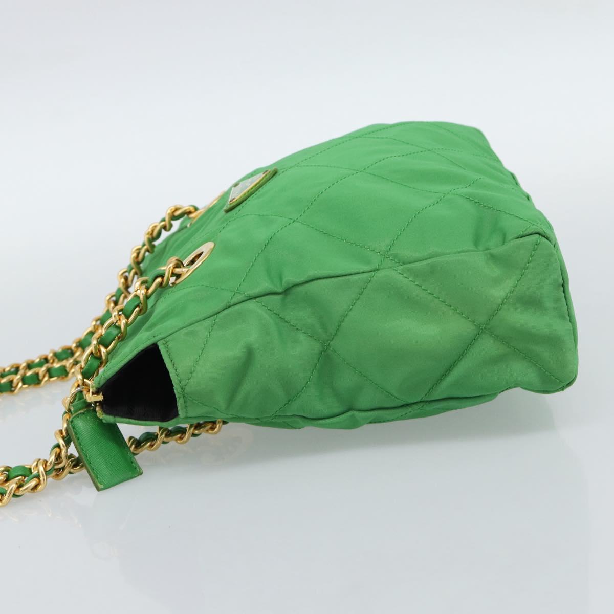 PRADA Chain Shoulder Bag Nylon Green Gold Auth 186013A