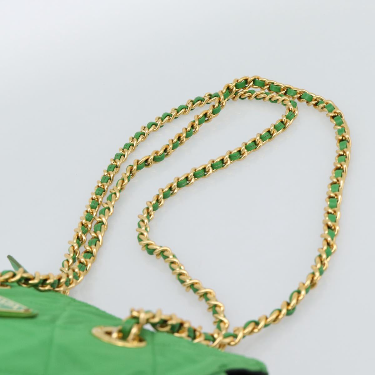 PRADA Chain Shoulder Bag Nylon Green Gold Auth 186013A