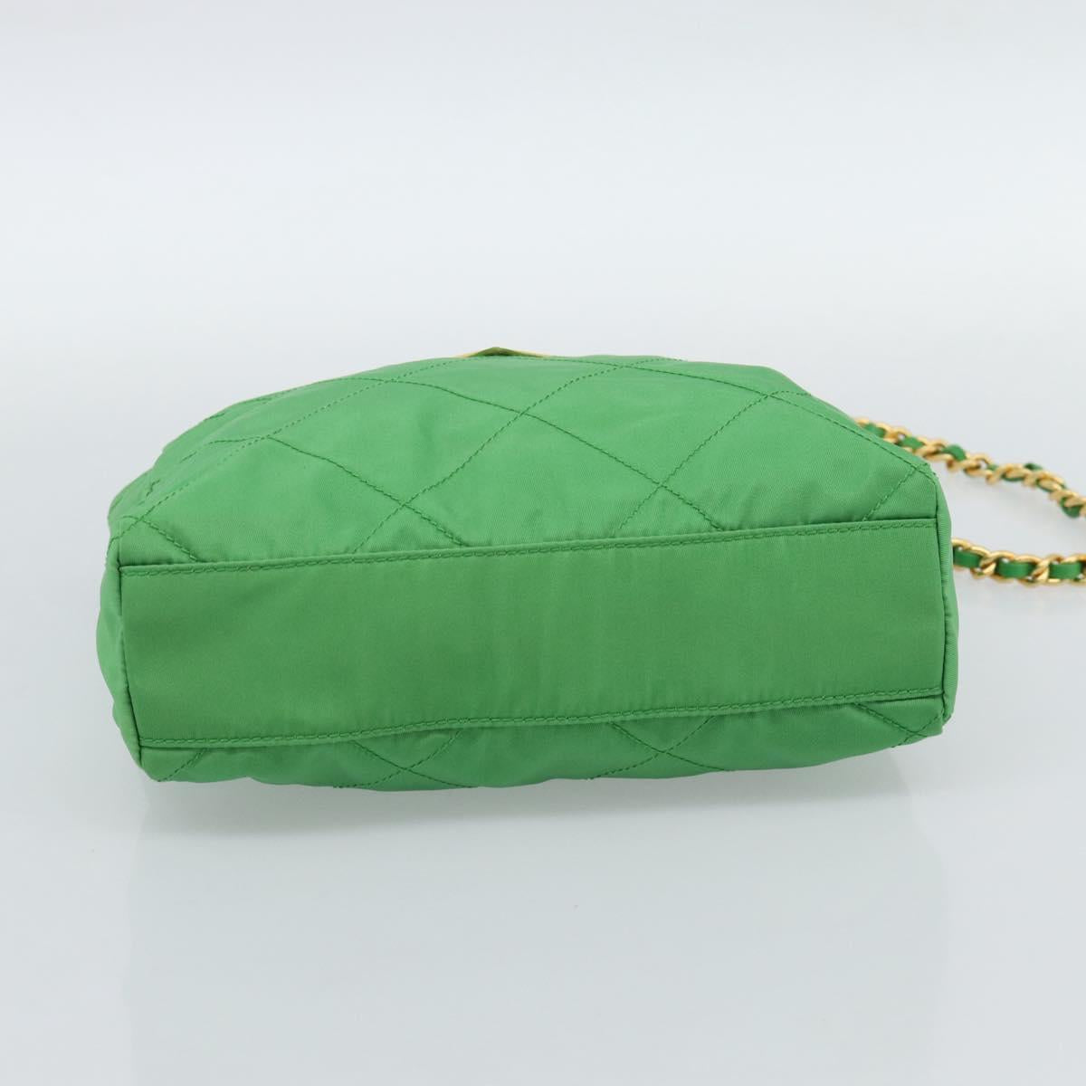 PRADA Chain Shoulder Bag Nylon Green Gold Auth 186013A