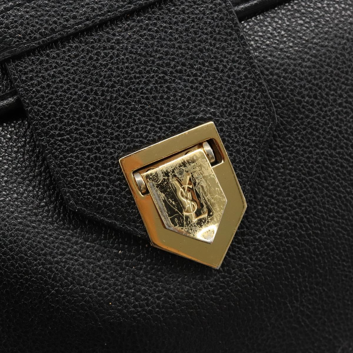 SAINT LAURENT Shoulder Bag Leather Gold Black Auth 186014