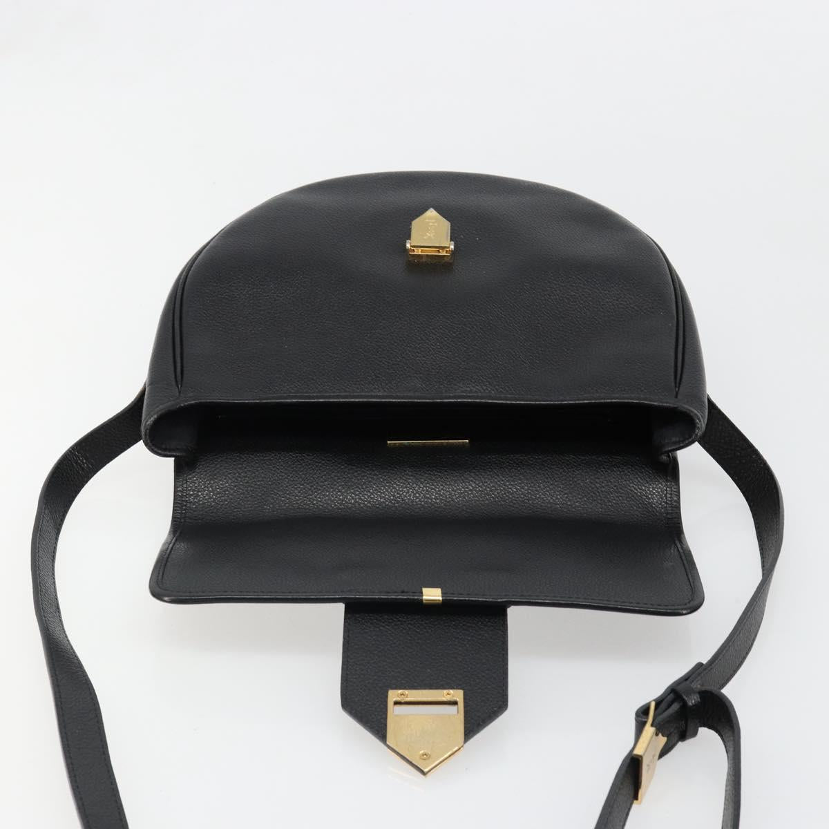 SAINT LAURENT Shoulder Bag Leather Gold Black Auth 186014
