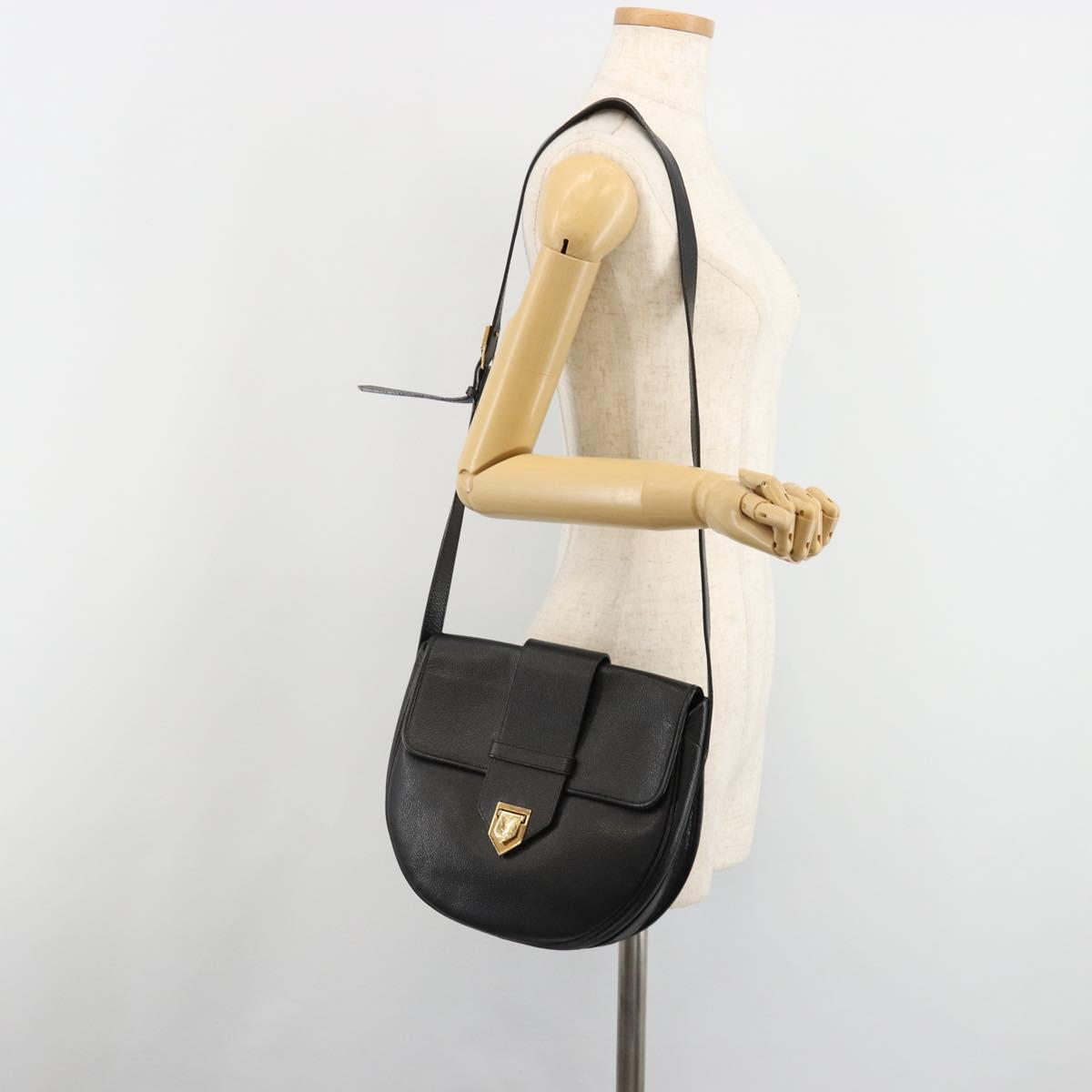 SAINT LAURENT Shoulder Bag Leather Gold Black Auth 186014