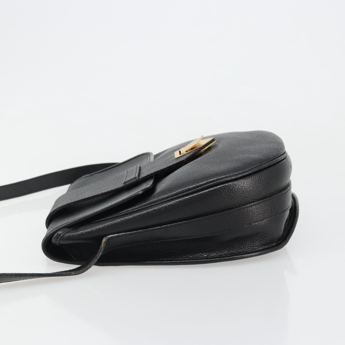 SAINT LAURENT Shoulder Bag Leather Gold Black Auth 186014