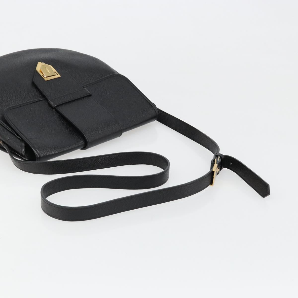 SAINT LAURENT Shoulder Bag Leather Gold Black Auth 186014