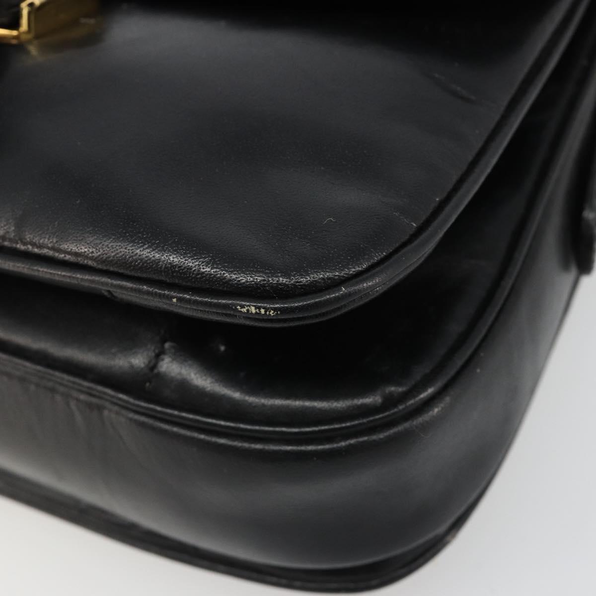 CELINE Shoulder Bag Leather Black Gold Auth 186015
