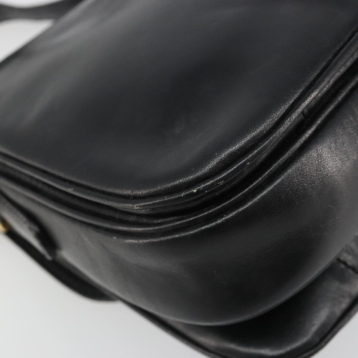 CELINE Shoulder Bag Leather Black Gold Auth 186015