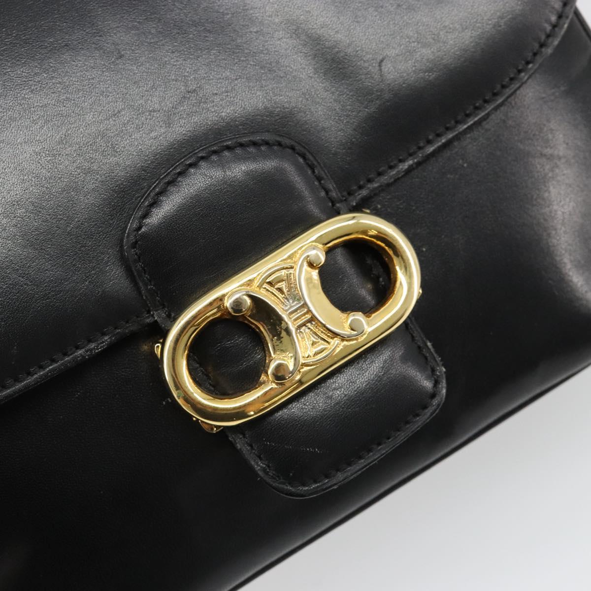 CELINE Shoulder Bag Leather Black Gold Auth 186015