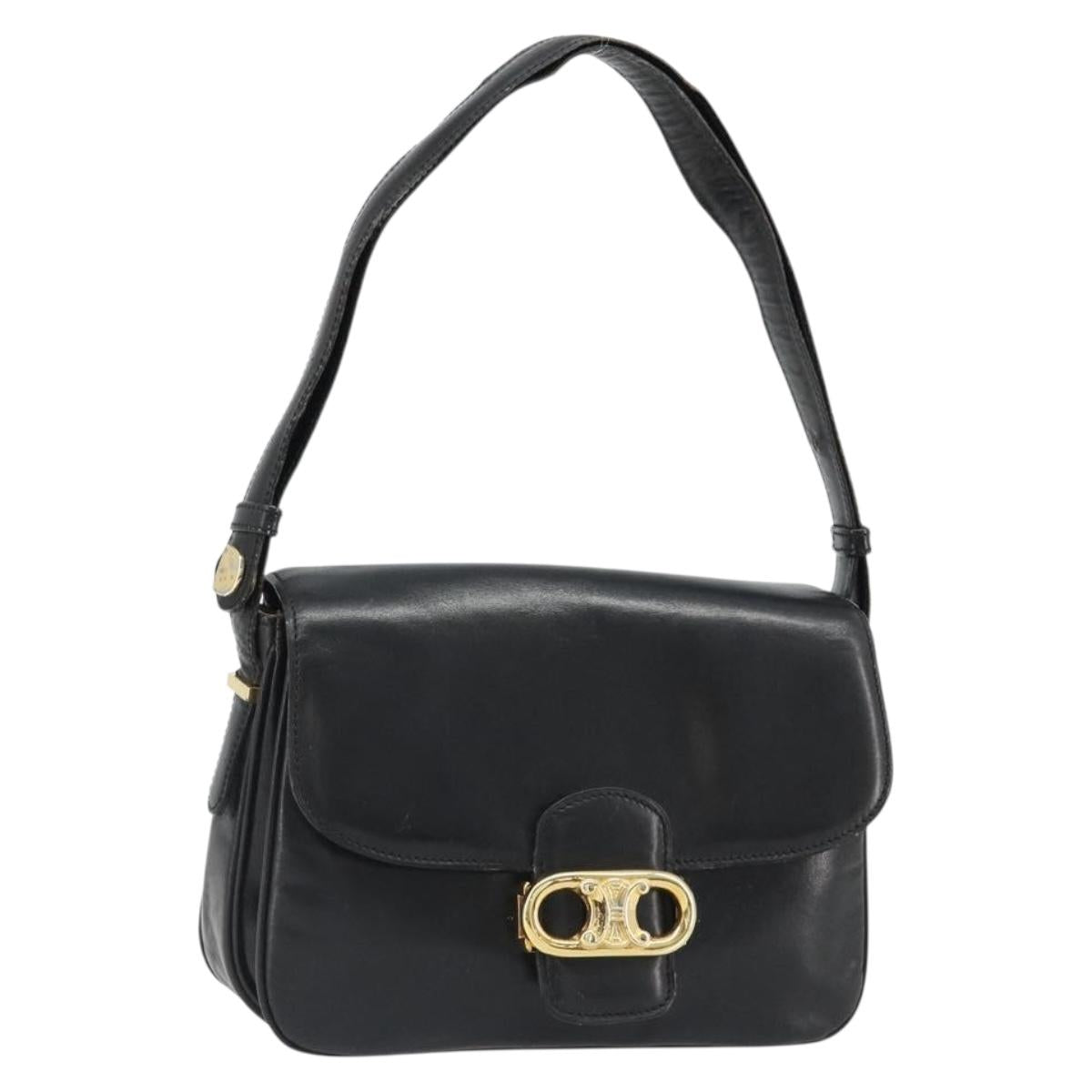 CELINE Shoulder Bag Leather Black Gold Auth 186015